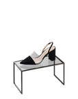 Shoe and accessory display riser with black leather finish