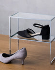 Shoe and accessory display riser with black leather finish